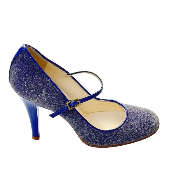 MARC JACOBS Sparkling Blue Mary Jane Patent Leather Stilettos Heels Size 8 - Picture 7 of 12